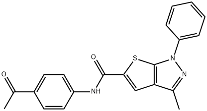 1H-Thieno[2,3-c]pyrazole-5-carboxamide,N-(4-acetylphenyl)-3-methyl-1-phenyl-(9CI) 化学構造式