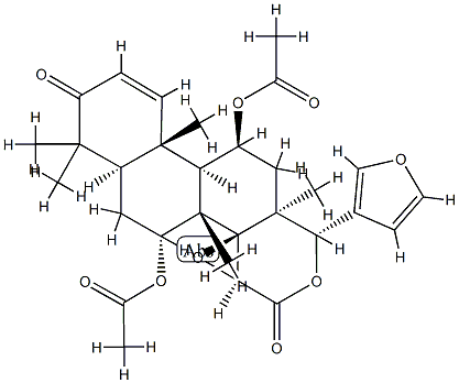 (13α,17aα)-7α,11β-ジアセトキシ-14β,15β:21,23-ジエポキシ-4,4,8-トリメチル-D-ホモ-24-ノル-17-オキサ-5α-コラ-1,20,22-トリエン-3,16-ジオン 化学構造式