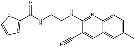 2-Furancarboxamide,N-[2-[(3-cyano-6-methyl-2-quinolinyl)amino]ethyl]-(9CI) 化学構造式