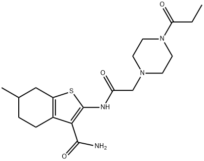 1-Piperazineacetamide,N-[3-(aminocarbonyl)-4,5,6,7-tetrahydro-6-methylbenzo[b]thien-2-yl]-4-(1-oxopropyl)-(9CI) Structure