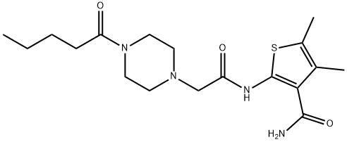 1-Piperazineacetamide,N-[3-(aminocarbonyl)-4,5-dimethyl-2-thienyl]-4-(1-oxopentyl)-(9CI) Struktur
