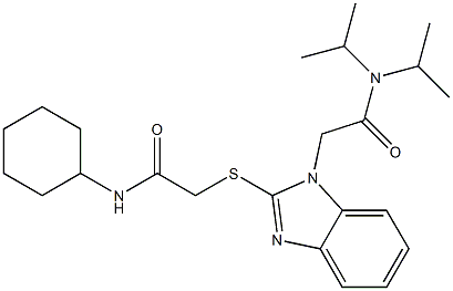 1H-Benzimidazole-1-acetamide,2-[[2-(cyclohexylamino)-2-oxoethyl]thio]-N,N-bis(1-methylethyl)-(9CI) Structure