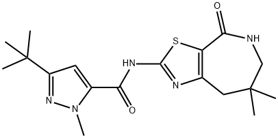 1H-Pyrazole-5-carboxamide,3-(1,1-dimethylethyl)-1-methyl-N-(5,6,7,8-tetrahydro-7,7-dimethyl-4-oxo-4H-thiazolo[5,4-c]azepin-2-yl)-(9CI) Struktur