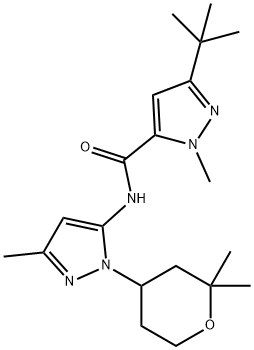 1H-Pyrazole-5-carboxamide,3-(1,1-dimethylethyl)-1-methyl-N-[3-methyl-1-(tetrahydro-2,2-dimethyl-2H-pyran-4-yl)-1H-pyrazol-5-yl]-(9CI) 化学構造式