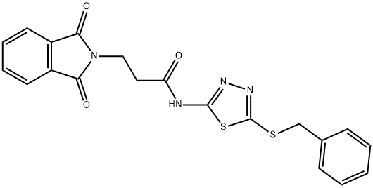 N-[5-(benzylsulfanyl)-1,3,4-thiadiazol-2-yl]-3-(1,3-dioxo-1,3-dihydro-2H-isoindol-2-yl)propanamide 化学構造式