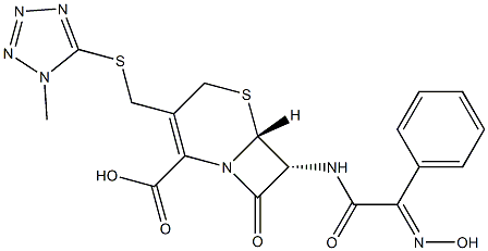 7β-[[[(Z)-Hydroxyimino]phenylacetyl]amino]-3-[[(1-methyl-1H-tetrazol-5-yl)thio]methyl]cepham-3-ene-4-carboxylic acid Structure