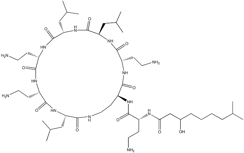 N2-[N2-(3-Hydroxy-8-methyl-1-oxononyl)-D-DAB-]cyclo[L-DAB*-L-DAB-D-Leu-L-Leu-L-DAB-L-DAB-L-Leu-] 结构式