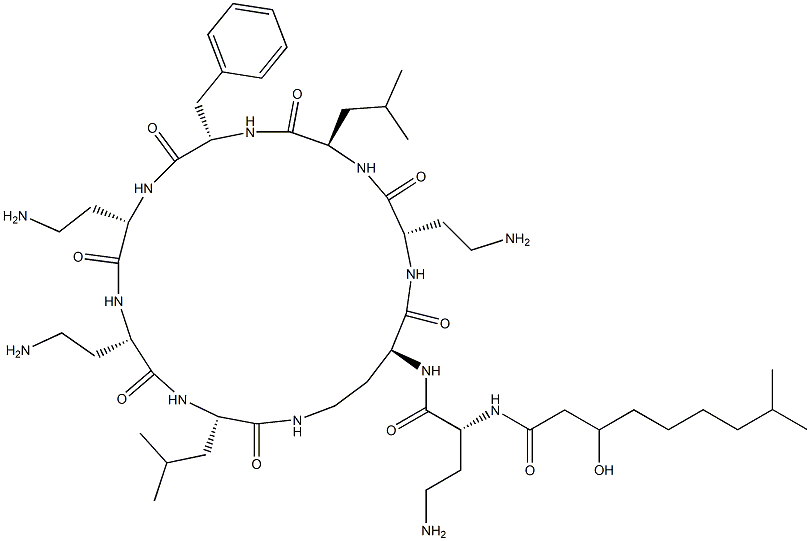 N2-[N2-(3-Hydroxy-8-methyl-1-oxononyl)-D-DAB-]cyclo[L-DAB*-L-DAB-D-Leu-L-Phe-L-DAB-L-DAB-L-Leu-] Struktur