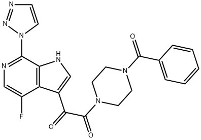 4-フルオロ-3-[2-(4-ベンゾイルピペラジン-1-イル)-1,2-ジオキソエチル]-7-(1H-1,2,3-トリアゾール-1-イル)-1H-ピロロ[2,3-c]ピリジン 化学構造式