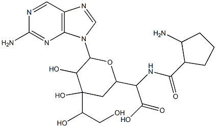 (2R)-α-[[(2-アミノシクロペンチル)カルボニル]アミノ]-2β-(2-アミノ-9H-プリン-9-イル)-4α-(1,2-ジヒドロキシエチル)-3α,4β-ジヒドロキシテトラヒドロ-2H-ピラン-6β-酢酸 化学構造式
