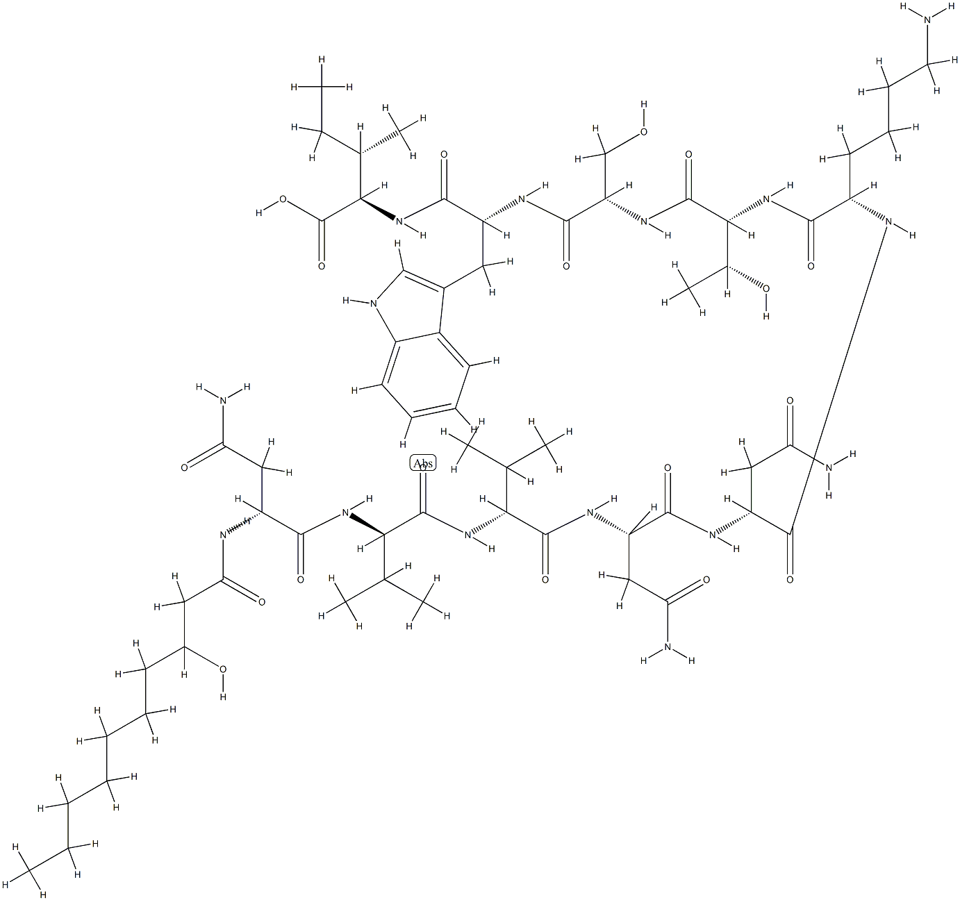 N2-(3-Hydroxy-9-methyl-1-oxononyl)-D-Asn-D-Val-D-Val-L-Asn-D-Asn-L-Lys-D-aThr-L-Ser-D-Trp-D-aIle-OH,62031-44-1,结构式