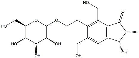 (2S,3S)-6-[2-(β-D-Glucopyranosyloxy)ethyl]-2,3-dihydro-3-hydroxy-5,7-bis(hydroxymethyl)-2-methyl-1H-inden-1-one 结构式