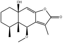 (4S)-4a,5,6,7,8,8a-Hexahydro-8aβ-hydroxy-4β-methoxy-3,4aβ,5β-trimethylnaphtho[2,3-b]furan-2(4H)-one Structure