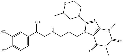 7-[3-[[2-(3,4-Dihydroxyphenyl)-2-hydroxyethyl]amino]propyl]-8-(2-methylmorpholino)theophyline,62402-02-2,结构式