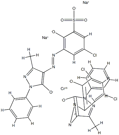 Chromate(2-), [5-chloro-3-[(4,5-dihydro-3-methyl-5-oxo-1-phenyl-1H-pyrazol-4-yl)azo]-2-hydroxybenzenesulfonato(3-)][4-[(3,5-dichloro-2-hydroxyphenyl)azo]-2,4-dihydro-5-methyl-2-phenyl-3H-pyrazol-3-onato(2-)]-, disodium Struktur