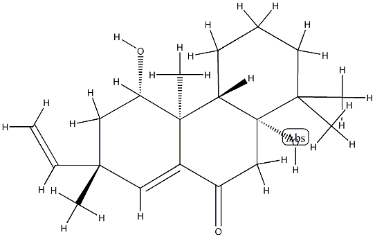 (4aS)-2,3,4,4aα,4b,5,6,7,10,10a-デカヒドロ-5β,10aβ-ジヒドロキシ-1,1,4bβ,7-テトラメチル-7β-ビニルフェナントレン-9(1H)-オン 化学構造式