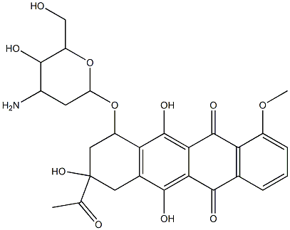 5,12-Naphthacenedione, 8-acetyl-10-((3-amino-2,3-dideoxy-alpha-L-lyxo- hexopyranosyl)oxy)-7,8,9,10-tetrahydro-6,8,11-trihydroxy-1-methoxy-, ( 8S-cis)-,62653-54-7,结构式