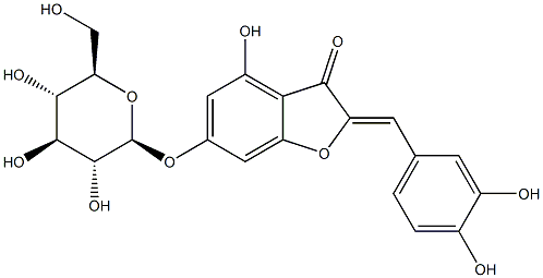 2-[(Z)-(3,4-Dihydroxyphenyl)methylene]-4-hydroxy-6-(β-D-glucopyranosyloxy)-3(2H)-benzofuranone Struktur