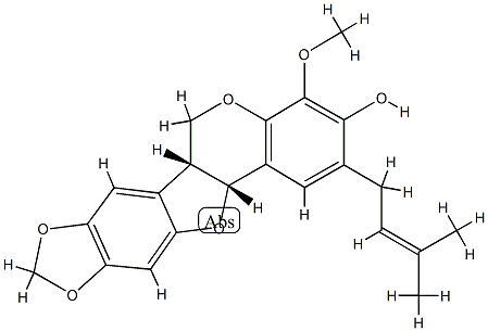 (6aR)-6aα,12aα-ジヒドロ-4-メトキシ-2-(3-メチル-2-ブテニル)-6H-[1,3]ジオキソロ[5,6]ベンゾフロ[3,2-c][1]ベンゾピラン-3-オール 化学構造式