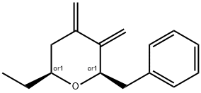 2H-Pyran,6-ethyltetrahydro-3,4-bis(methylene)-2-(phenylmethyl)-,(2R,6S)-rel-(9CI) Struktur