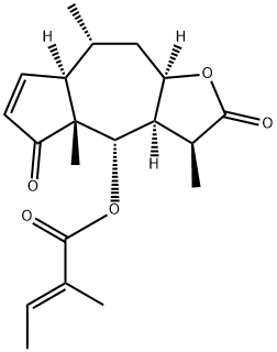 (E)-2-メチル-2-ブテン酸[(3S)-2,3,3aα,4,4a,5,7aα,8,9,9aα-デカヒドロ-3,4aβ,8α-トリメチル-2,5-ジオキソアズレノ[6,5-b]フラン-4α-イル] 化学構造式