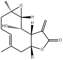 (1aR,4E,6aR,9aS,10S,10aR)-2,3,6,6a,9,9a,10,10a-Octahydro-10-hydroxy-1a,5-dimethyl-9-methyleneoxireno[4,5]cyclodeca[1,2-b]furan-8(1aH)-one Struktur