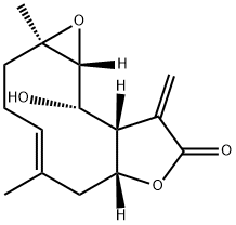 (1aR,4E,6aR,9aS,10S,10aR)-2,3,6,6a,9,9a,10,10a-Octahydro-10-hydroxy-1a,5-dimethyl-9-methyleneoxireno[4,5]cyclodeca[1,2-b]furan-8(1aH)-one,63597-81-9,结构式