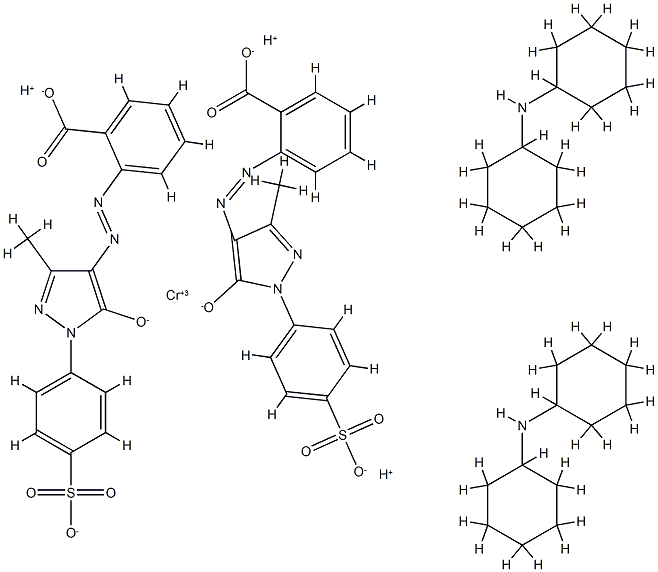 trihydrogen bis[2-[[4,5-dihydro-3-methyl-5-oxo-1-(4-sulphophenyl)-1H-pyrazol-4-yl]azo]benzoato(3-)]chromate(3-), compound with dicyclohexylamine (1:2) Struktur