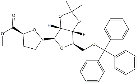 (5S)-2-[2-O,3-O-Isopropylidene-5-O-(triphenylmethyl)-β-D-ribofuranosyl]-5-isoxazolidinecarboxylic acid methyl ester Structure