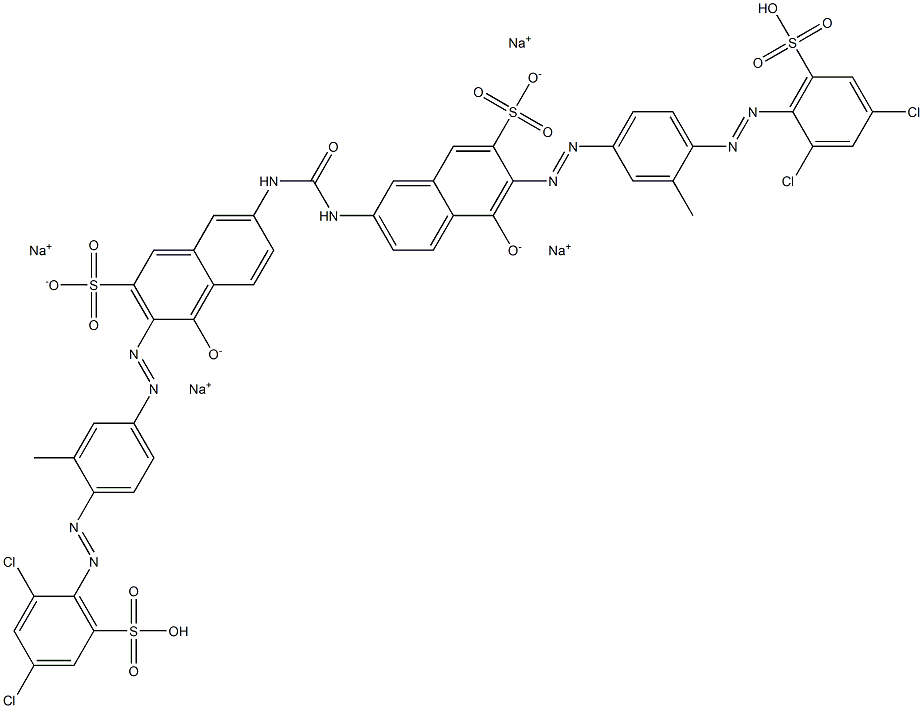 7,7'-ウレイレンビス[3-[[4-[(2,4-ジクロロ-6-ソジオスルホフェニル)アゾ]-3-メチルフェニル]アゾ]-4-ヒドロキシナフタレン-2-スルホン酸ナトリウム] 化学構造式