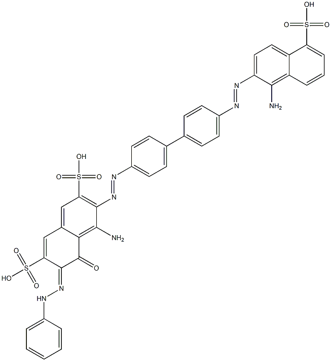 2,7-Naphthalenedisulfonicacid,4-amino-3-[2-[4'-[2-(1-amino-5-sulfo-2-naphthalenyl)diazenyl][1,1'-biphenyl]-4-yl]diazenyl]-5-hydroxy-6-(2-phenyldiazenyl)-,sodium salt (1:3) Structure
