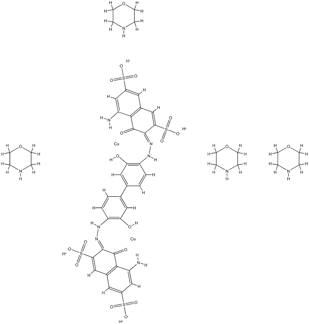 tetrahydrogen [mu-[[3,3'-[(3,3'-dihydroxy[1,1'-biphenyl]-4,4'-diyl)bis(azo)]bis[5-amino-4-hydroxynaphthalene-2,7-disulphonato]](8-)]]dicuprate(4-), compound with morpholine (1:4) Struktur