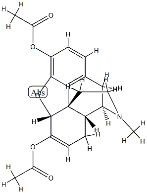 6,7-ジデヒドロ-4,5α-エポキシ-17-メチルモルフィナン-3,6-ジオールジアセタート 化学構造式