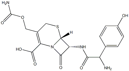 (6R)-3-[[(Aminocarbonyl)oxy]methyl]-7α-[[amino(4-hydroxyphenyl)acetyl]amino]-8-oxo-5-thia-1-azabicyclo[4.2.0]oct-2-ene-2-carboxylic acid Structure