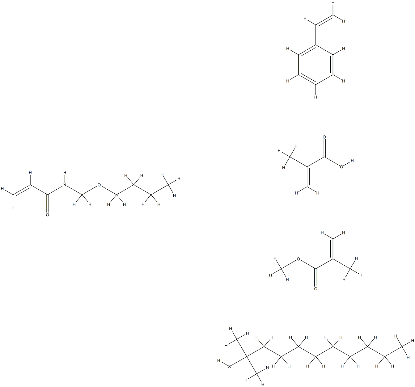2-Propenoic acid, 2-methyl-, telomer with N-(butoxymethyl)-2-propenamide, tert-dodecanethiol, ethenylbenzene and methyl 2-methyl-2-propenoate 结构式