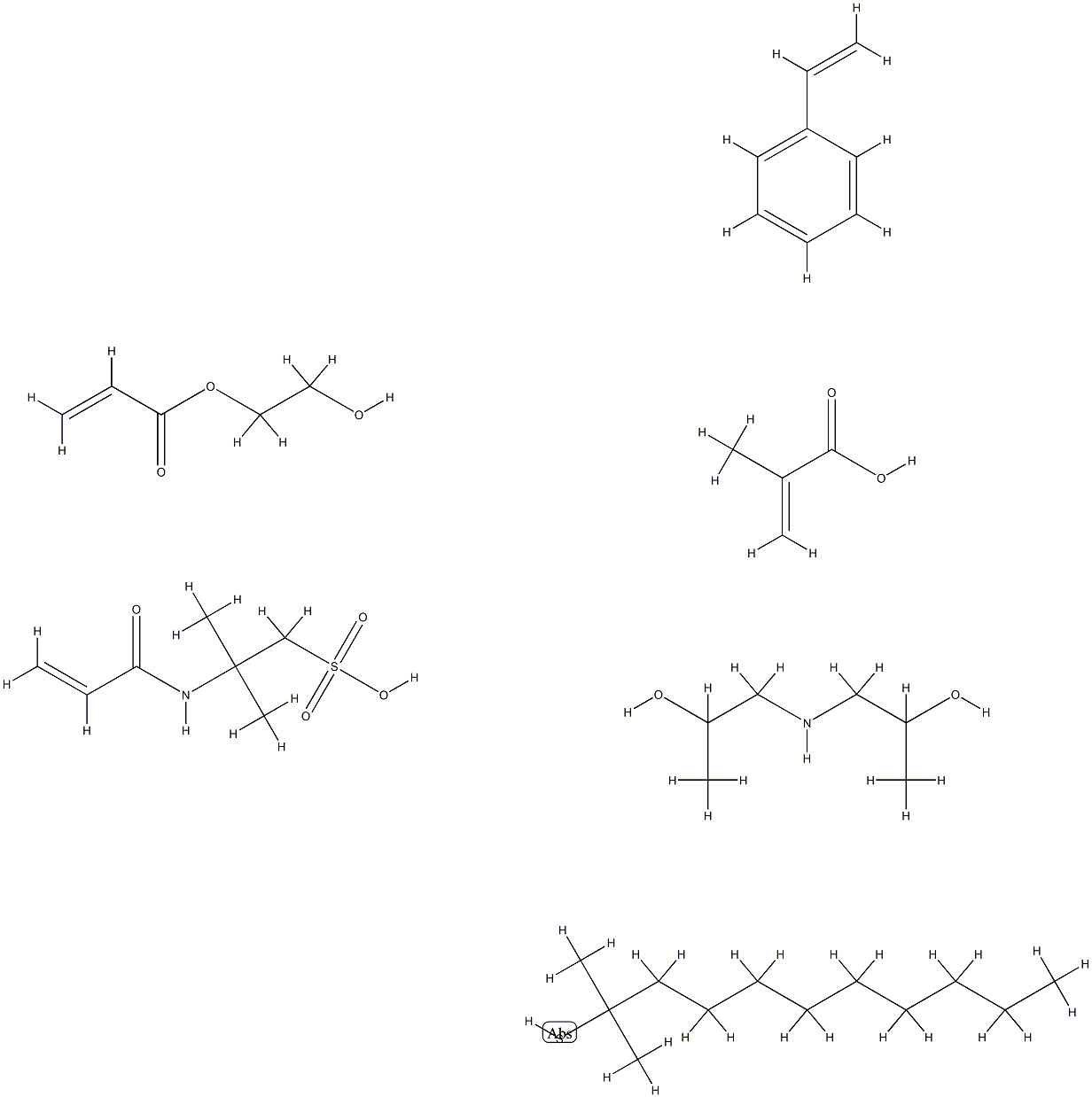 2-프로펜산,2-메틸-,부틸2-프로페노에이트,tert-도데칸티올,에테닐벤젠,2-히드록시에틸2-프로페노에이트및2-메틸-2-[(1-옥소-2-프로페닐)아미노]-1을갖는텔로머-프로판설폰산,compd.1,1'-이미노비스[2-프로판올]사용