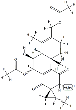 (1S,2R)-10'β-アセトキシ-7'-アセトキシメチル-4'b,5',6',8'aβ,9',10'-ヘキサヒドロ-3'β,9'α-ジヒドロキシ-2,4'bα,8'-トリメチルスピロ[シクロプロパン-1,2'(1'H)-フェナントレン]-1',4'(3'H)-ジオン 化学構造式