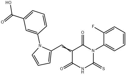 3-{2-[(1-(2-fluorophenyl)-4,6-dioxo-2-thioxotetrahydro-5(2H)-pyrimidinylidene)methyl]-1H-pyrrol-1-yl}benzoic acid Structure