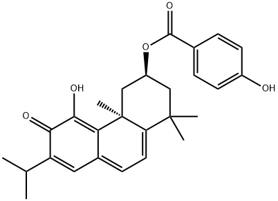 12-オキソアビエタ-5,7,9(11),13-テトラエン-2α,11-ジオール2-(4-ヒドロキシベンゾアート) 化学構造式