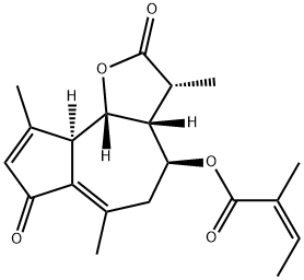 (Z)-2-Methyl-2-butenoic acid [(3R)-2,7-dioxo-3α,6,9-trimethyl-2,3,3aβ,4,5,7,9aα,9bβ-octahydroazuleno[4,5-b]furan]-4β-yl ester Struktur