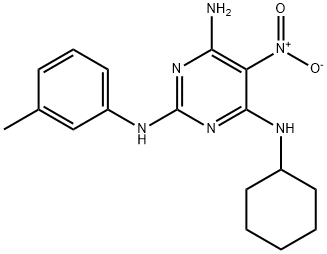 N~4~-cyclohexyl-N~2~-(3-methylphenyl)-5-nitropyrimidine-2,4,6-triamine,672936-01-5,结构式