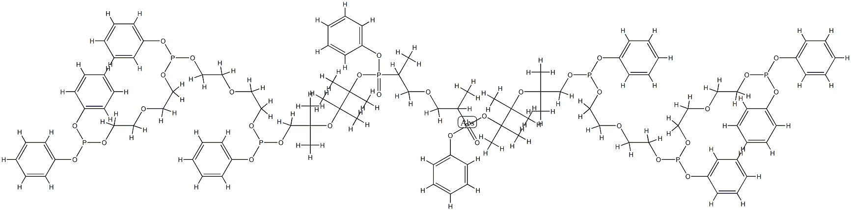 Phosphorous acid, P,P'-[oxybis(methyl-2,1-ethanediyl)] P,P'-bis(hexamethyl-7,15, 23,23-tetraphenoxy-3,6,8,11,14,16,19,22-octaoxa-7 ,15,23-triphosphatricos-1-yl) P,P'-diphenyl ester Struktur