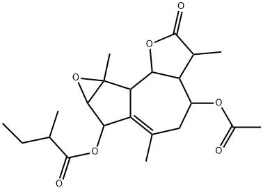 2-メチルブタン酸4-アセトキシ-2,3,3a,4,5,7,7a,8a,8b,8c-デカヒドロ-3,6,8a-トリメチル-2-オキソオキシレノ[2,3]アズレノ[4,5-b]フラン-7-イル 化学構造式