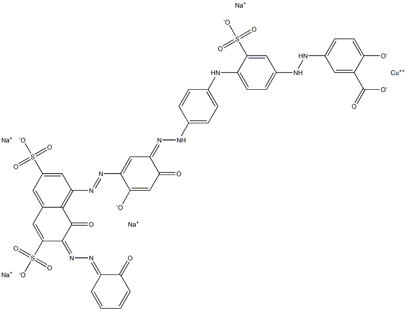 tetrasodium [5-[[4-[[4-[[2,4-dihydroxy-5-[[8-hydroxy-7-[(2-hydroxyphenyl)azo]-3,6-disulpho-1-naphthyl]azo]phenyl]azo]phenyl]amino]-3-sulphophenyl]azo]salicylato(6-)]cuprate(4-),68015-79-2,结构式