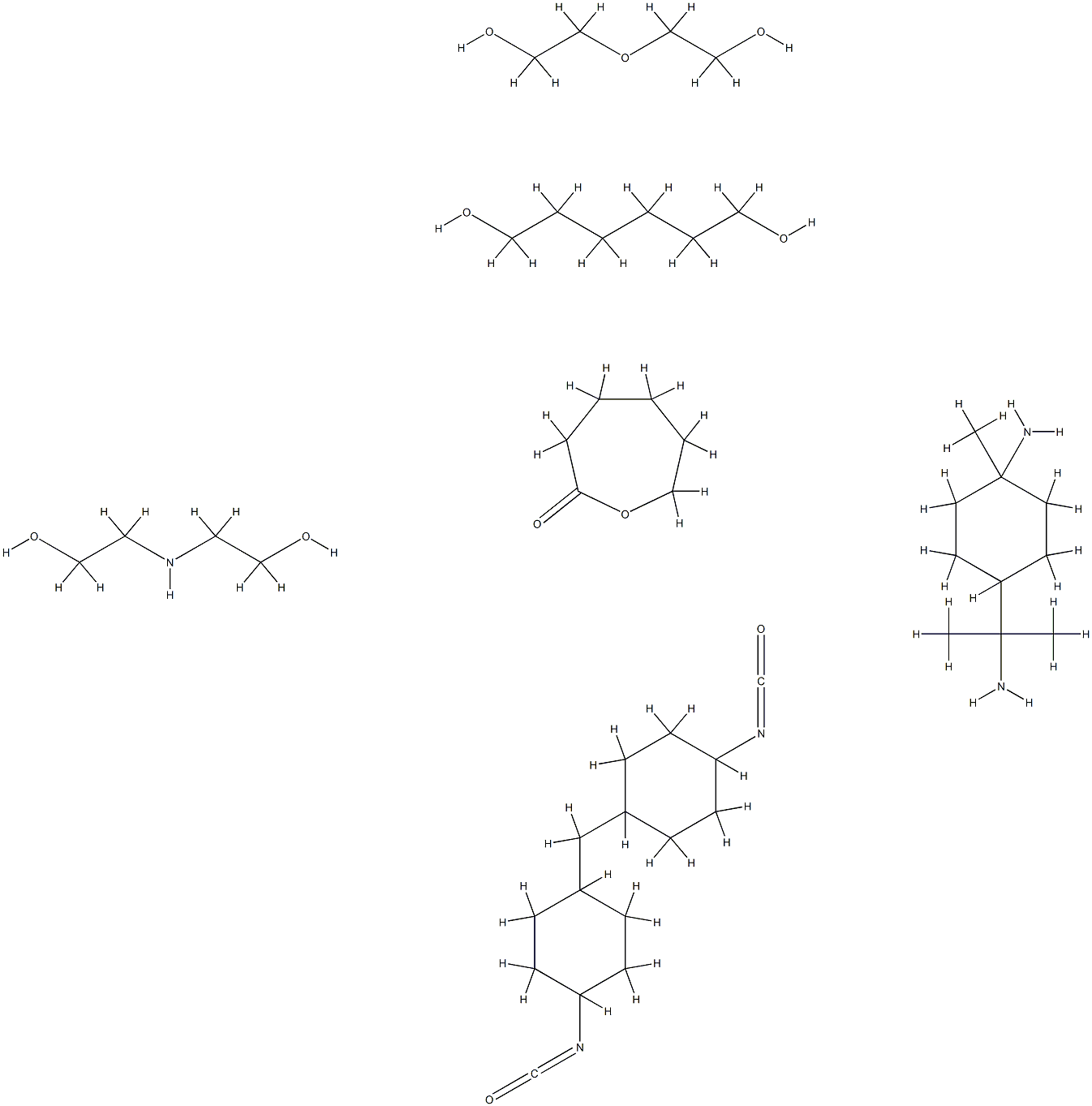 2-Oxepanone, polymer with 4-amino-α,α,4- trimethylcyclohexanemethanamine, 1,6-hexanediol, 2,2'-iminobis[ethanol], 1,1'-methylenebis[4-isocyanatocyclohexane] and 2,2'-oxybis[ethanol],68052-62-0,结构式
