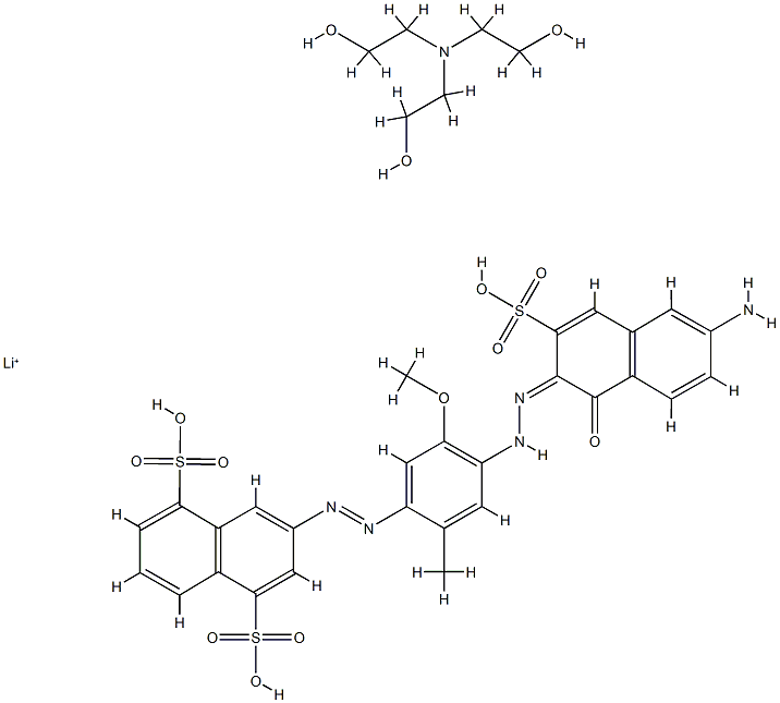 3-[[4-[(6-amino-1-hydroxy-3-sulpho-2-naphthyl)azo]-5-methoxy-o-tolyl]azo]naphthalene-1,5-disulphonic acid, lithium salt, compound with 2,2',2''-nitrilotriethanol Struktur