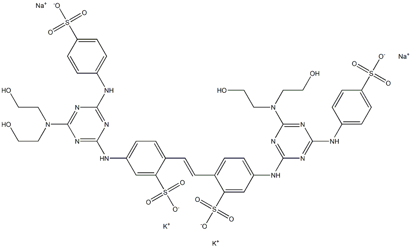 dipotassium disodium 4,4'-bis[4-[bis(2-hydroxyethyl)amino]-6-[(4-sulphonatophenyl)amino]-1,3,5-triazin-2-yl]amino]stilbene-2,2'-disulphonate 结构式