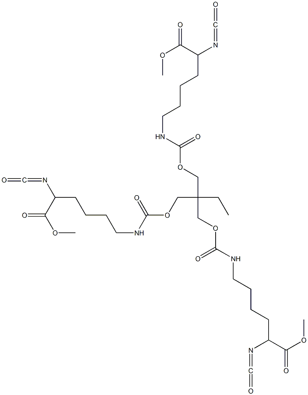 dimethyl [[2-ethyl-2-[[[[[5-isocyanato-1(or5)-(methoxycarbonyl)pentyl]amino]carbonyl]oxy]methyl]propane-1,3-diyl]bis(oxycarbonylimino)]bis(isocyanatohexanoate) Structure