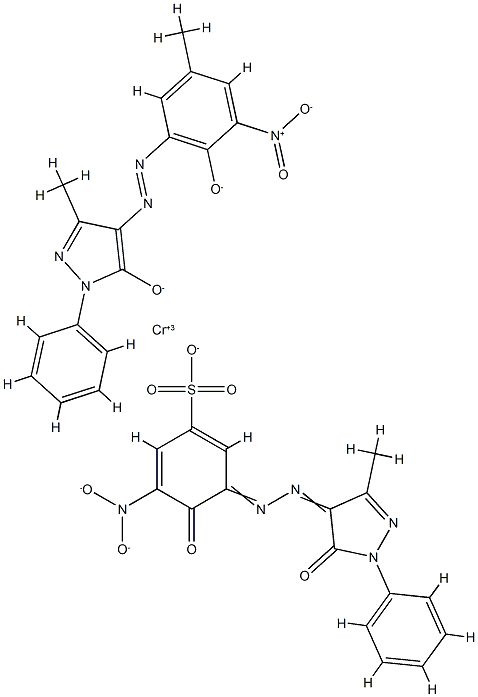 Chromate(2-), [2,4-dihydro-4-[(2-hydroxy-5-methyl-3-nitrophenyl)azo]-5-methyl-2-phenyl-3H-pyrazol-3-onato(2-)][3-[(4,5-dihydro-3-methyl-5-oxo-1-phenyl-1H-pyrazol-4-yl)azo]-4-hydroxy-5-nitrobenzenesulfonato(3-)]-, disodium Struktur