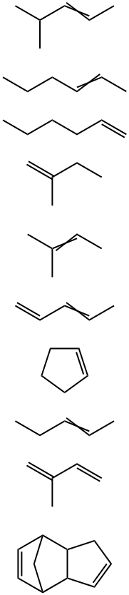 4,7-Methano-1H-indene, 3a,4,7,7a-tetrahydro-, polymer with cyclopentene, 1-hexene, 2-hexene, 2-methyl-1,3-butadiene, 2-methyl-1-butene, 2-methyl-2-butene, 4-methyl-2-pentene, 1,3-pentadiene and 2-pentene Struktur